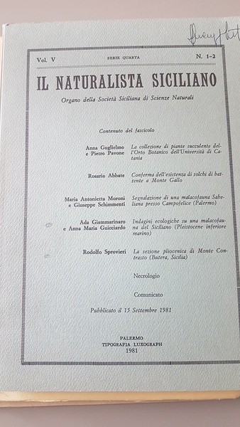 IL NATURALISTA SICILIANO VOL V SERIE QUARTA 1-2 ORGANO DELLA …