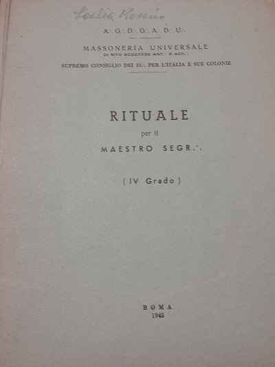 RITUALE PER IL MAESTRO SEGRETO IV GRADO