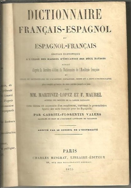 DICTIONAIRE FRANÇAIS-ESPAGNOL ET ESPAGNOL-FRANÇAIS.