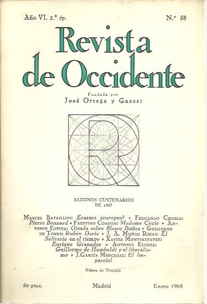 REVISTA DE OCCIDENTE. AÑO VI. NUM. 58.