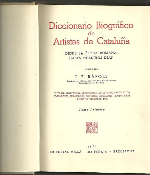 DICCIONARIO BIOGRAFICO DE ARTISTAS DE CATALUÑA.