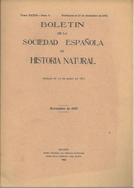 BOLETIN DE LA SOCIEDAD ESPAÑOLA DE HISTORIA NATURAL. TOMO XXXIII. …