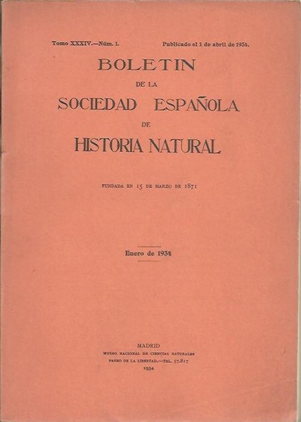 BOLETIN DE LA SOCIEDAD ESPAÑOLA DE HISTORIA NATURAL. TOMO XXXIV. …
