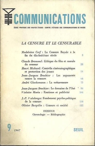 COMMUNICATIONS. N. 9. LA CENSURE ET LE CENSURABLE.