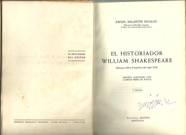 EL HISTORIADOR WILLIAM SHAKESPEARE. (ENSAYO SOBRE EL ESPIRITU DEL SIGLO …