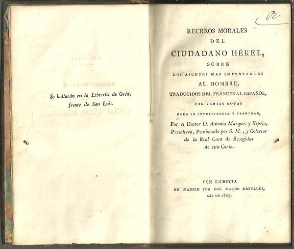 RECREOS MORALES DEL CIUDADANO HEKEL, SOBRE LOS ASUNTOS MAS IMPORTANTES …