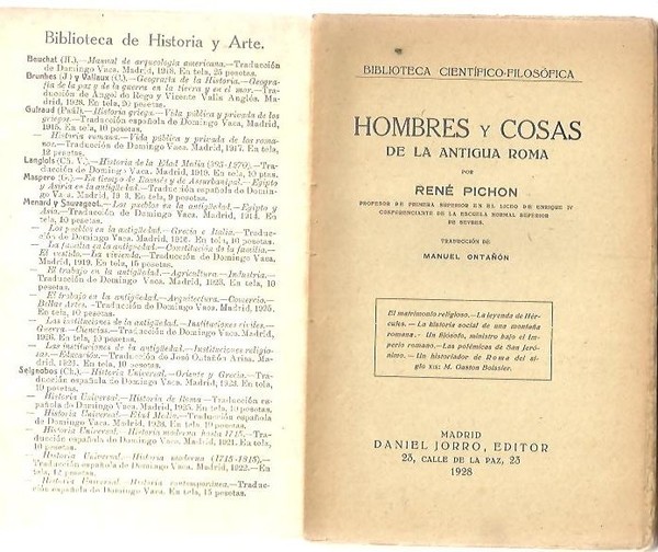 HOMBRES Y COSAS DE LA ANTIGUA ROMA.