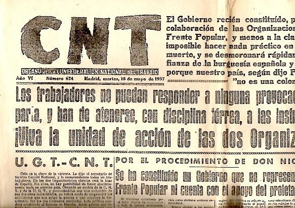CNT. ORGANO DE LA CONFEDERACION NACIONAL DEL TRABAJO. AÑO VI. …