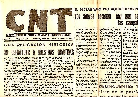 CNT. ORGANO DE LA CONFEDERACION NACIONAL DEL TRABAJO. AÑO VI. …