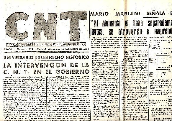 CNT. ORGANO DE LA CONFEDERACION NACIONAL DEL TRABAJO. AÑO VI. …