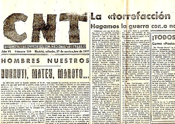 CNT. ORGANO DE LA CONFEDERACION NACIONAL DEL TRABAJO. AÑO VI. …