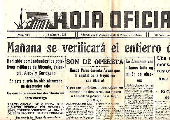 HOJA OFICIAL DEL LUNES. AÑO VIII. N. 414. 13-FEBRERO-1939.