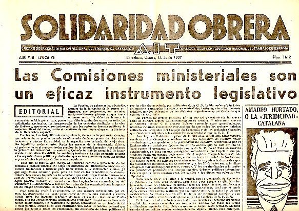 SOLIDARIDAD OBRERA. AIT. AÑO VIII. N.1612. 11-JUNIO-1937.