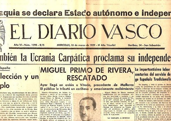 EL DIARIO VASCO. AÑO VI. N. 1290. 15-MARZO-1939.