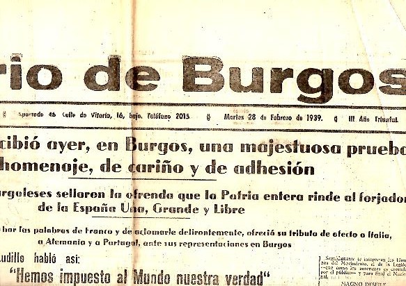 DIARIO DE BURGOS. AÑO XLIX. N. 19909. 28-FEBRERO-1939.