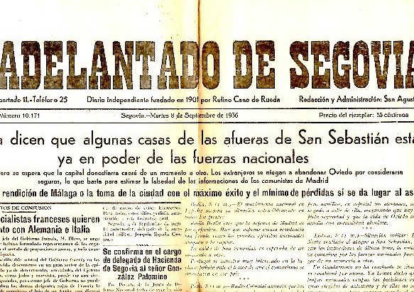 EL ADELANTADO DE SEGOVIA. AÑO XXXVI. N. 10171. 8-SEPTIEMBRE-1936.