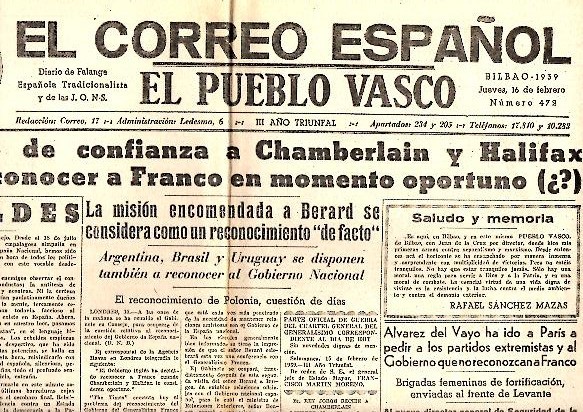 EL CORREO ESPAÑOL. EL PUEBLO VASCO. N. 472. 16-FEBRERO-1939.