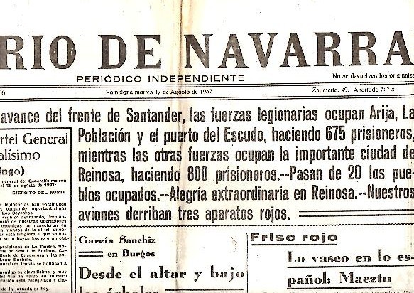 DIARIO DE NAVARRA. AÑO XXXV. N. 10966. 17-AGOSTO-1937.