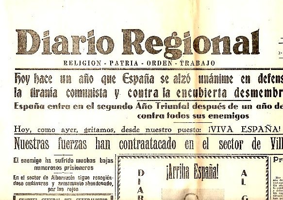 DIARIO REGIONAL. AÑO XXX. N. 9603. 18-JULIO-1937.