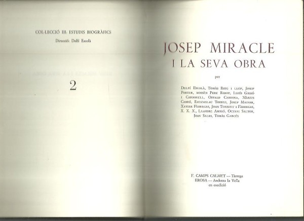 JOSEP MIRACLE I LA SEVA OBRA.