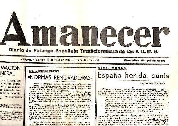 AMANECER. DIARIO DE FALANGE ESPAÑOLA TRADICIONALISTA DE LAS JONS. AÑO …