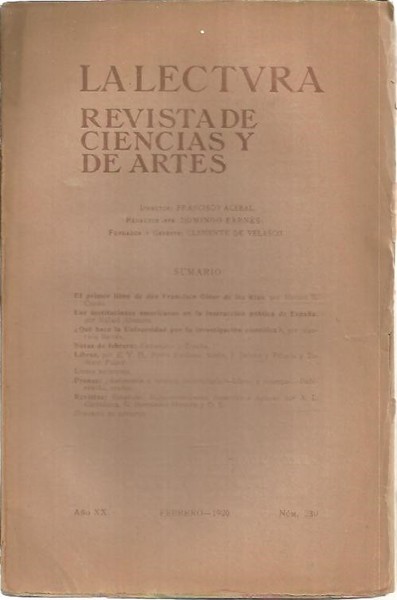 LA LECTURA. REVISTA DE CIENCIAS Y DE ARTES. AÑO XX. …