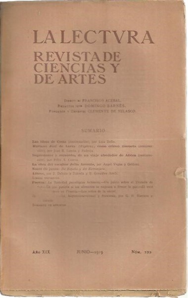 LA LECTURA. REVISTA DE CIENCIAS Y DE ARTES. AÑO XIX. …