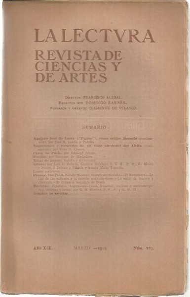 LA LECTURA. REVISTA DE CIENCIAS Y DE ARTES. AÑO XIX. …