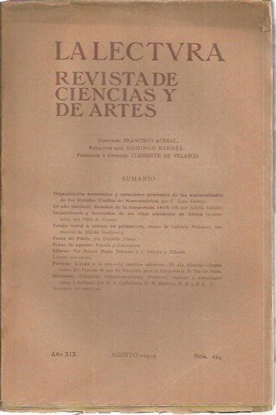 LA LECTURA. REVISTA DE CIENCIAS Y DE ARTES. AÑO XIX. …