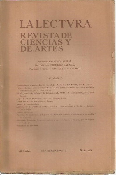 LA LECTURA. REVISTA DE CIENCIAS Y DE ARTES. AÑO XIX. …