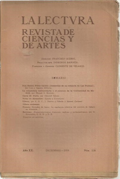 LA LECTURA. REVISTA DE CIENCIAS Y DE ARTES. AÑO XX. …