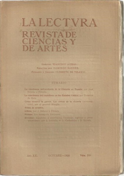 LA LECTURA. REVISTA DE CIENCIAS Y DE ARTES. AÑO XX. …
