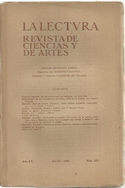 LA LECTURA. REVISTA DE CIENCIAS Y DE ARTES. AÑO XX. …
