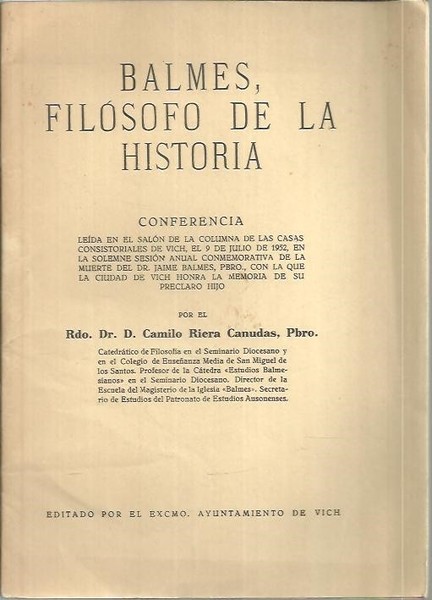 BALMES, FILOSOFO DE LA HISTORIA.