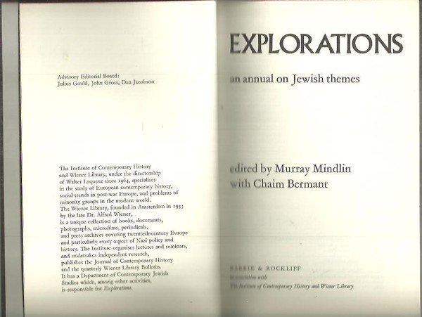 EXPLORATIONS. AN ANNUAL ON JEWISH THEMES.