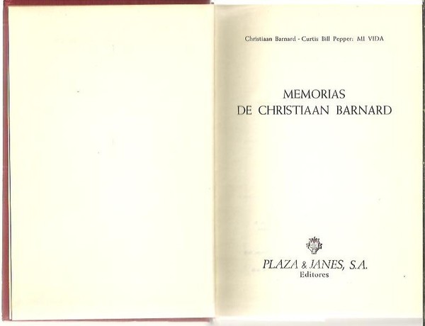 MEMORIAS DE CHRISTIAAN BARNARD.