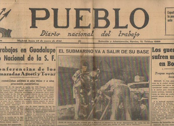 PUEBLO. DIARIO NACIONAL DEL TRABAJO. AÑO V. NUM. 1100. MADRID, …