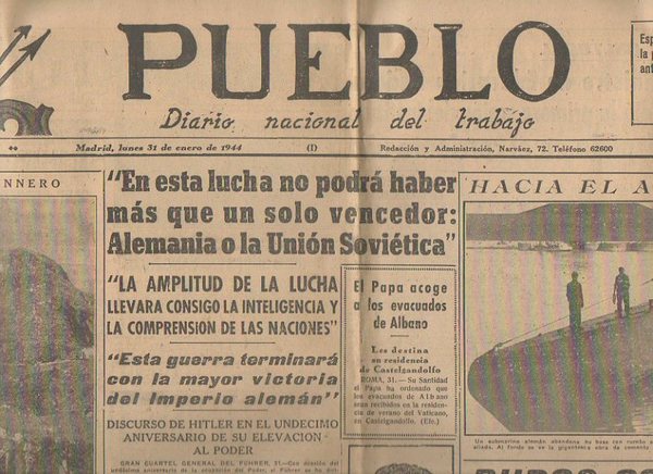 PUEBLO. DIARIO NACIONAL DEL TRABAJO. AÑO V. NUM. 1.106. MADRID, …