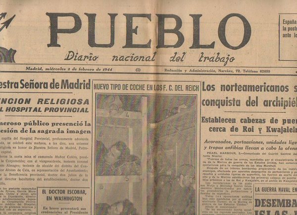 PUEBLO. DIARIO NACIONAL DEL TRABAJO. AÑO V. NUM. 1.108. MADRID, …