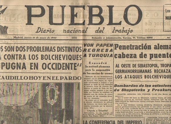 PUEBLO. DIARIO NACIONAL DEL TRABAJO. AÑO V. NUM. 1.191. MADRID, …