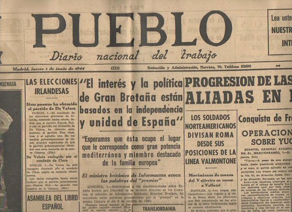 PUEBLO. DIARIO NACIONAL DEL TRABAJO. AÑO V. NUM. 1.209. MADRID, …
