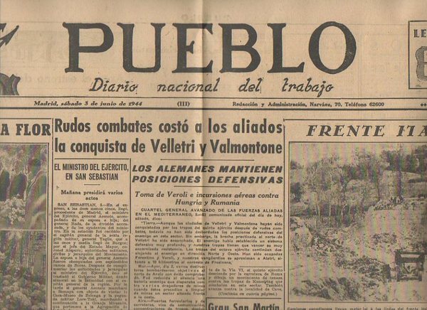 PUEBLO. DIARIO NACIONAL DEL TRABAJO. AÑO V. NUM. 1.211. MADRID, …