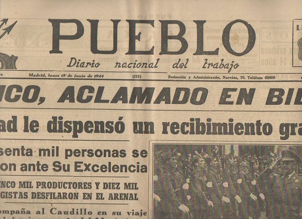 PUEBLO. DIARIO NACIONAL DEL TRABAJO. AÑO V. NUM. 1.224. MADRID, …