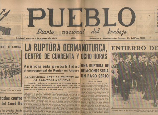 PUEBLO. DIARIO NACIONAL DEL TRABAJO. AÑO V. NUM. 1.261. MADRID, …