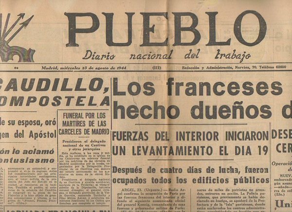 PUEBLO. DIARIO NACIONAL DEL TRABAJO. AÑO V. NUM. 1.280. MADRID, …