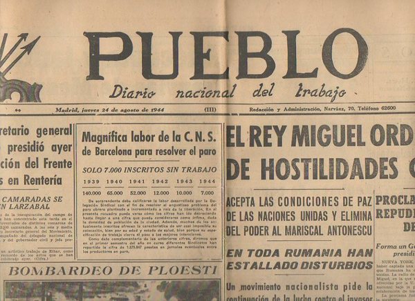 PUEBLO. DIARIO NACIONAL DEL TRABAJO. AÑO V. NUM. 1.281. MADRID, …