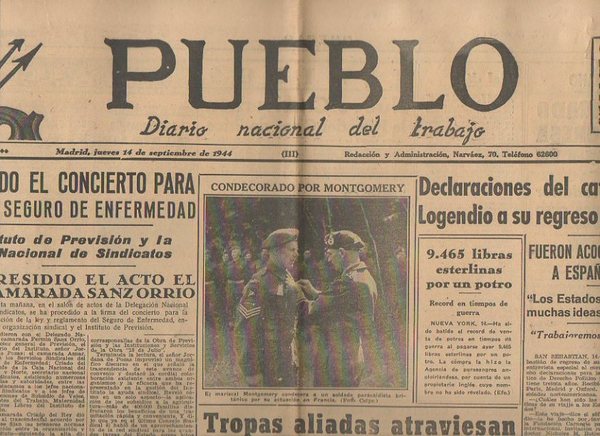 PUEBLO. DIARIO NACIONAL DEL TRABAJO. AÑO V. NUM. 1.299. MADRID, …