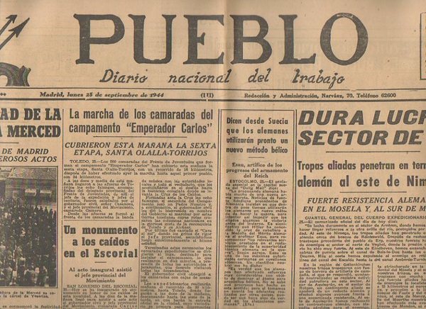 PUEBLO. DIARIO NACIONAL DEL TRABAJO. AÑO V. NUM. 1.308. MADRID, …