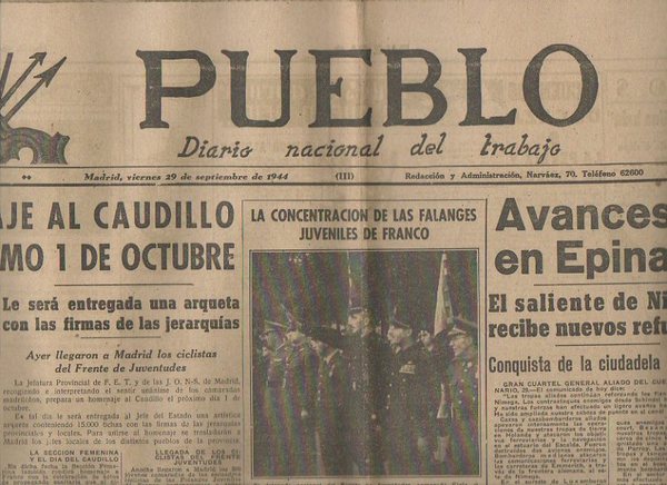 PUEBLO. DIARIO NACIONAL DEL TRABAJO. AÑO V. NUM. 1.312. MADRID, …