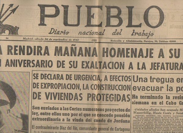 PUEBLO. DIARIO NACIONAL DEL TRABAJO. AÑO V. NUM. 1.313. MADRID, …
